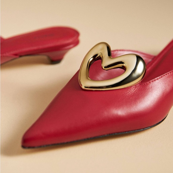 ❌SOLD❌NEW♥️MAEVE by Anthropologie Heart Mule Heels EU 38/US 7-7.5 Red - Picture 4 of 9